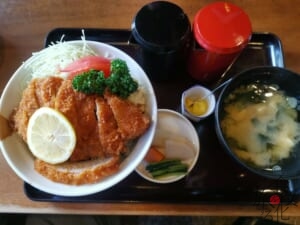 赤と黒の和風のソース差しにウスターととんかつ